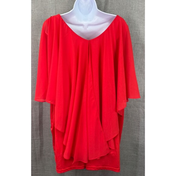 Avenue Studio Women's Plus Size 30/32 Blouse With Flowy Layers Deep Coral - Picture 3 of 9